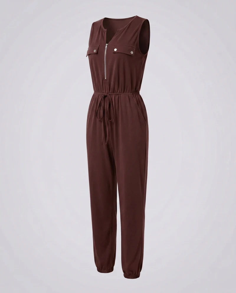 Damen modischer Jumpsuit mit schmalem Bein, praktischen Taschen und stilvollem Reißverschluss