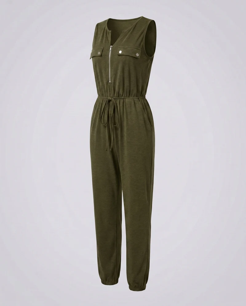 Damen modischer Jumpsuit mit schmalem Bein, praktischen Taschen und stilvollem Reißverschluss