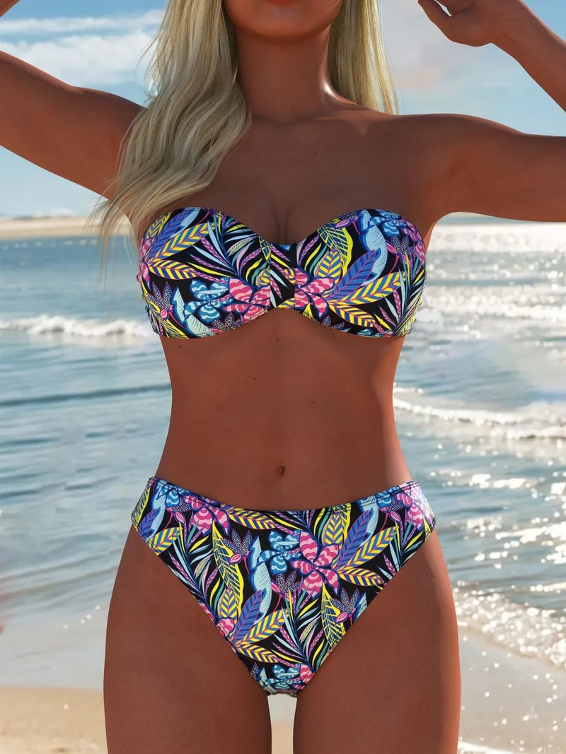 Damen Bikini-Set mit elegantem Bandeau-Oberteil und hochgeschnittenen Shorts Nord Taschen