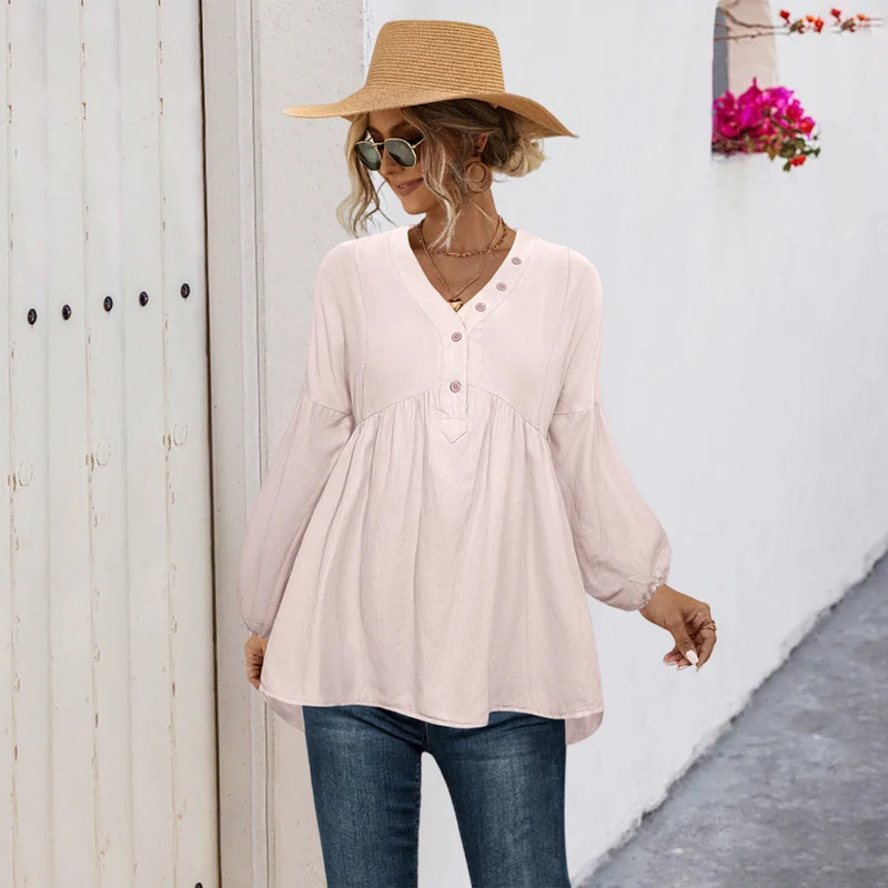 Damen Blusenshirt mit Knopfdetails und lockerer Passform