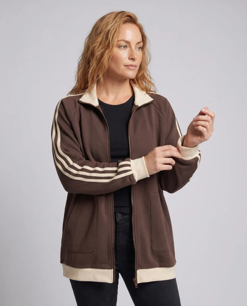 Damen Sportliche Oversized Jacke mit Kapuze und Streifen