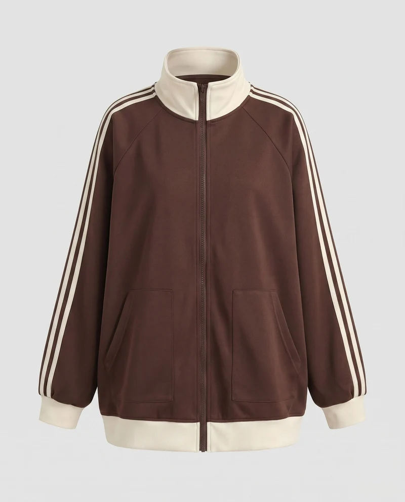 Damen Sportliche Oversized Jacke mit Kapuze und Streifen