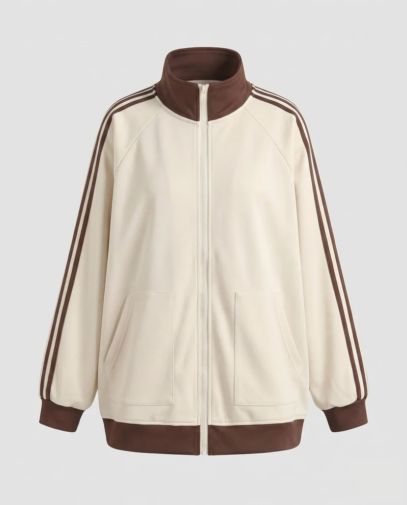 Damen Sportliche Oversized Jacke mit Kapuze und Streifen