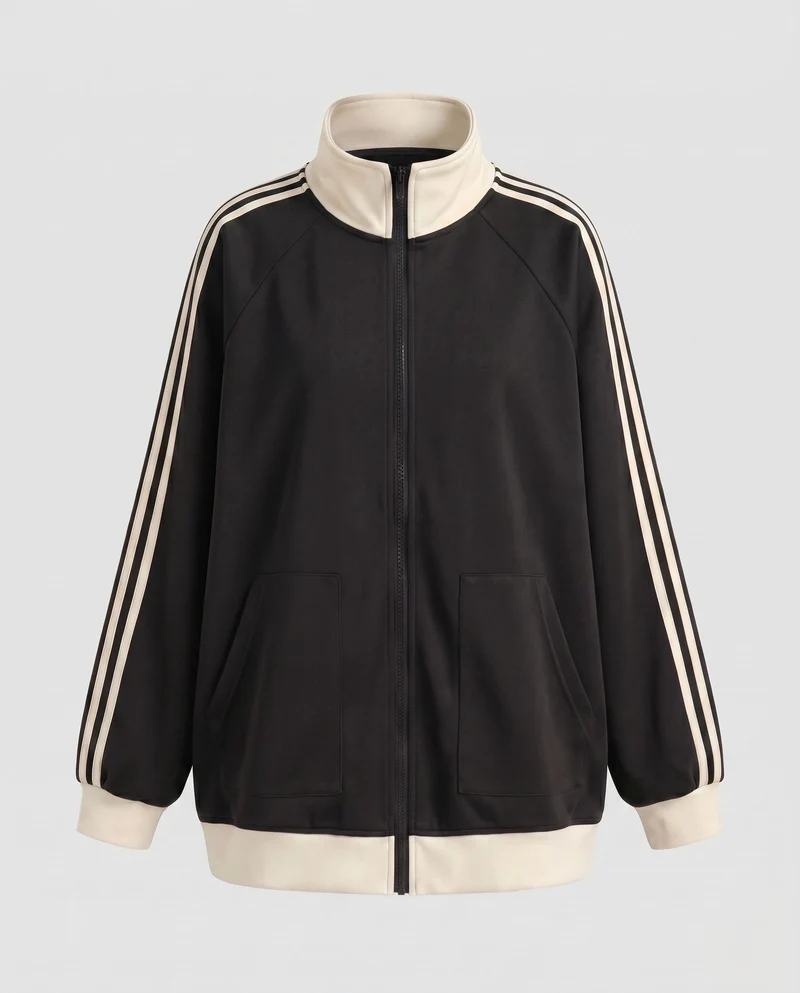 Damen Sportliche Oversized Jacke mit Kapuze und Streifen