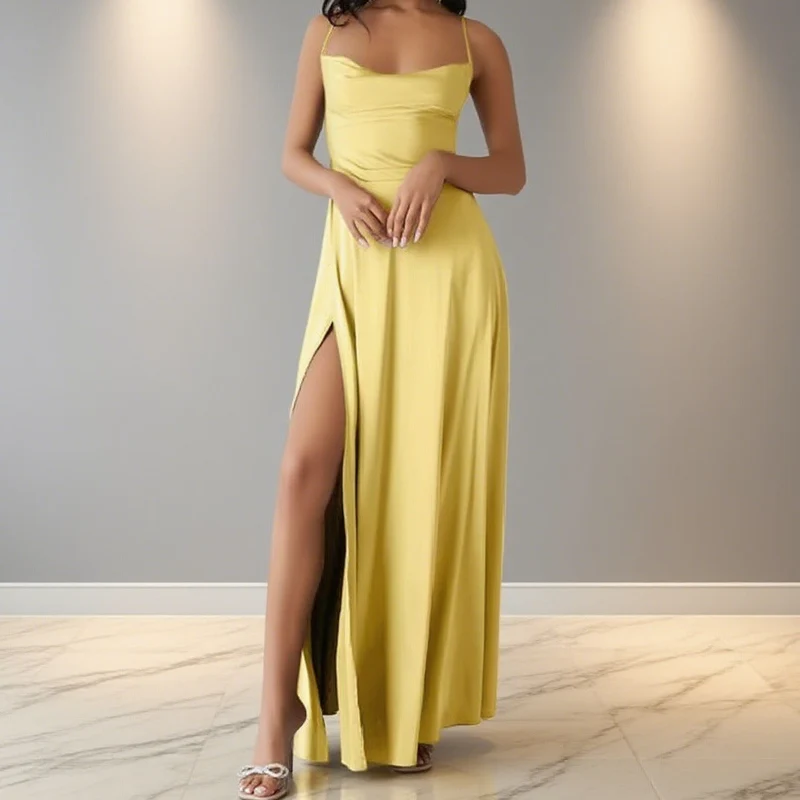 Damen Elegantes Maxikleid mit seitlichem Schlitz und zarten Trägern
