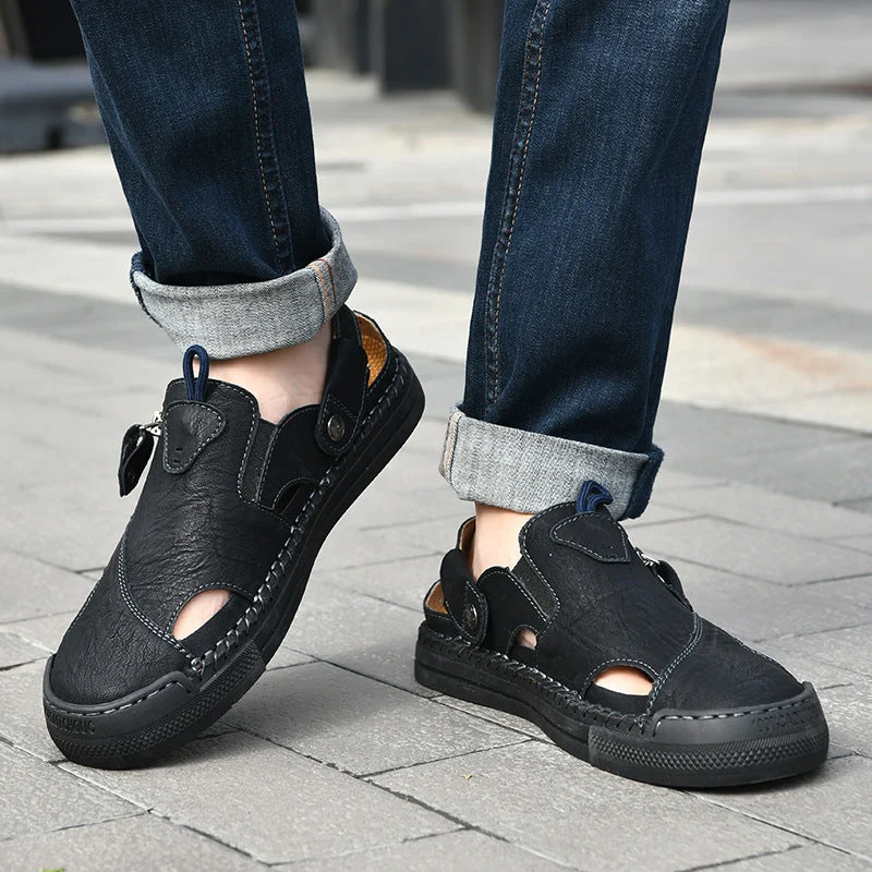 Herren Atmungsaktive und bequeme Leder-Sandalen mit verstellbarem Riemensystem