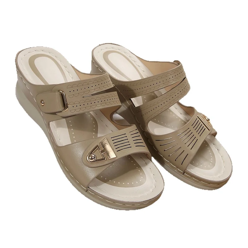 Damen Wedge-Pantoletten mit raffiniertem Riemchendesign und ergonomischem Fußbett