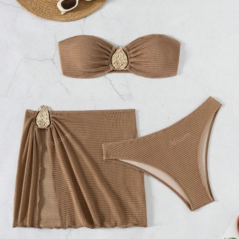 Damen Bikini-Set mit verziertem Wickelrock und elegantem Bandeau-Oberteil Nord Taschen