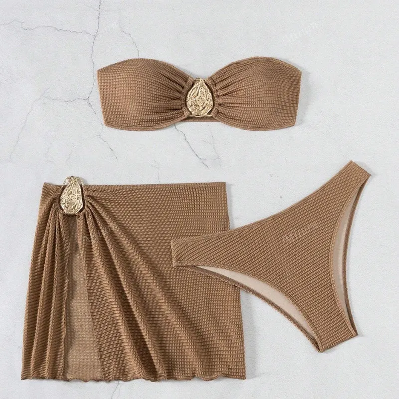 Damen Bikini-Set mit verziertem Wickelrock und elegantem Bandeau-Oberteil Nord Taschen
