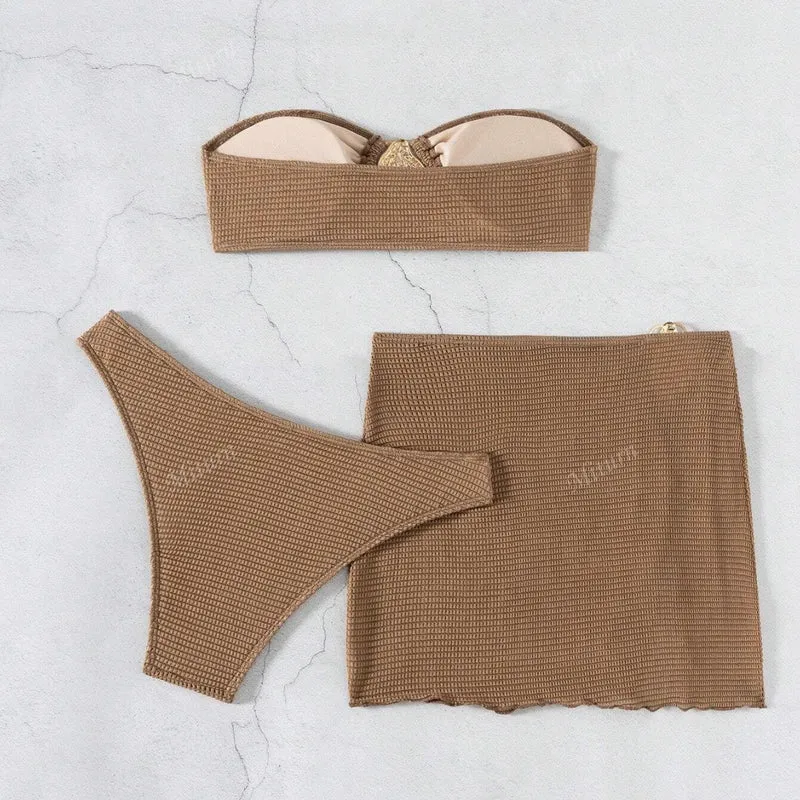 Damen Bikini-Set mit verziertem Wickelrock und elegantem Bandeau-Oberteil Nord Taschen
