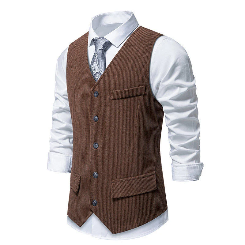 Herren elegante Anzugweste im klassischen Herringbone-Design mit praktischen Taschen