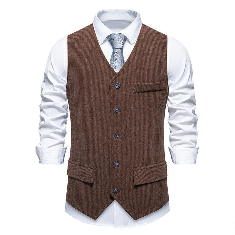 Herren elegante Anzugweste im klassischen Herringbone-Design mit praktischen Taschen