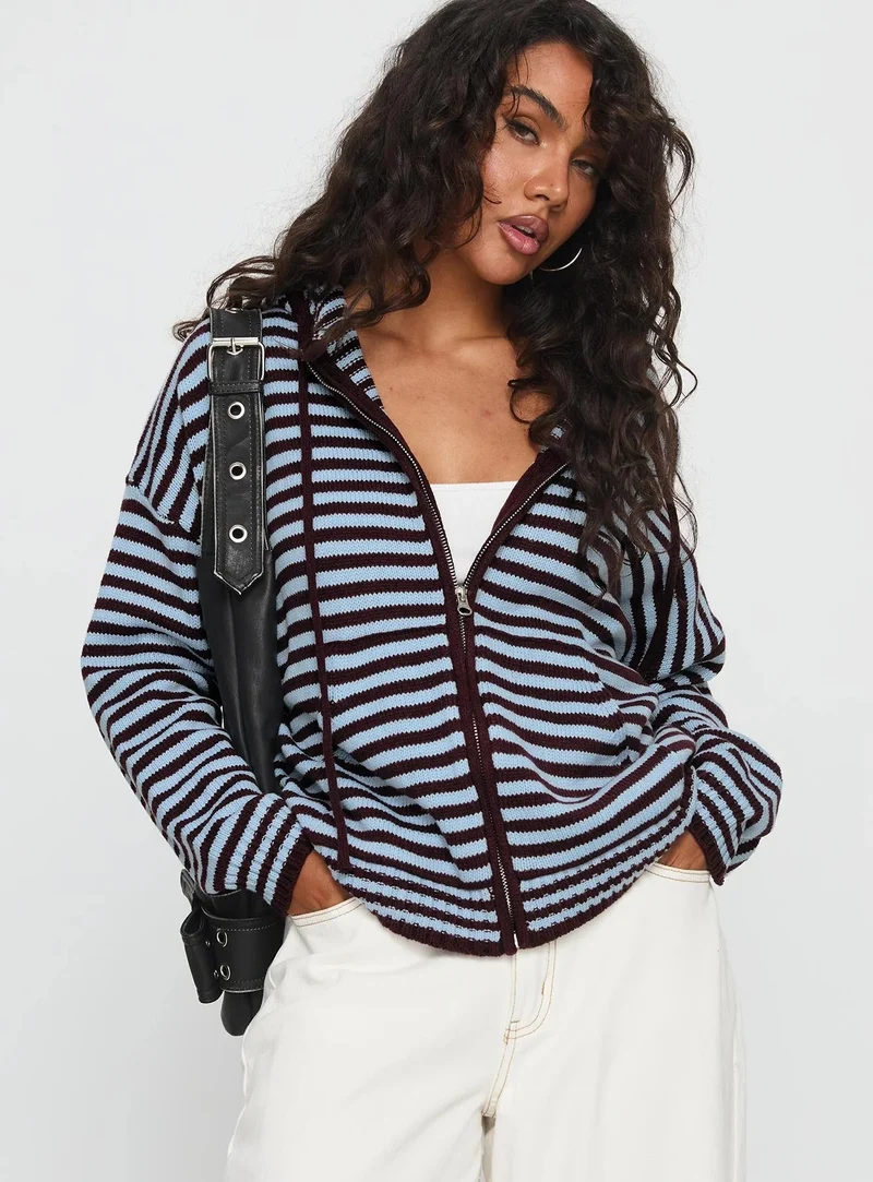 Damen Cardigan im gestreiften Design mit hochwertigem Reißverschluss und lässigem Schnitt Nord Taschen