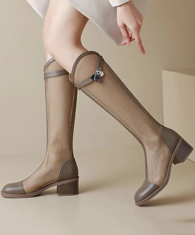 Damen-Knöchelstiefel aus Tüll mit Wildleder und Blockabsatz