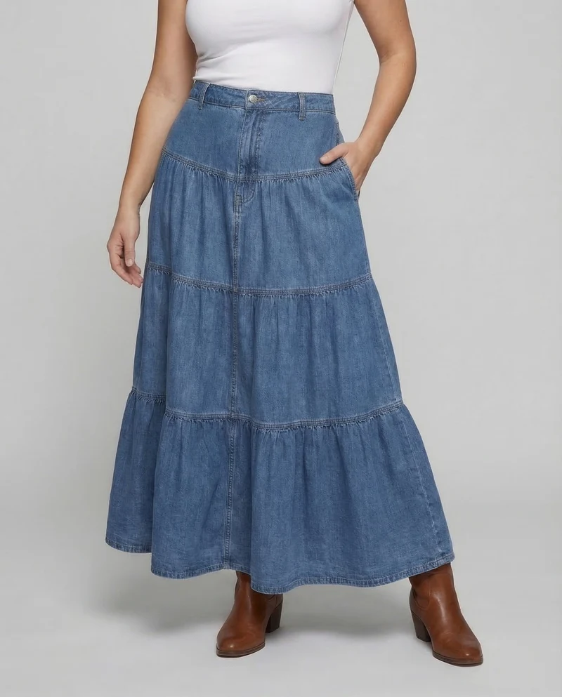 Boho Maxikleid Denim Leicht Damen