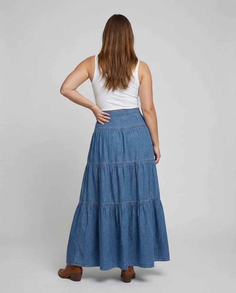 Boho Maxikleid Denim Leicht Damen