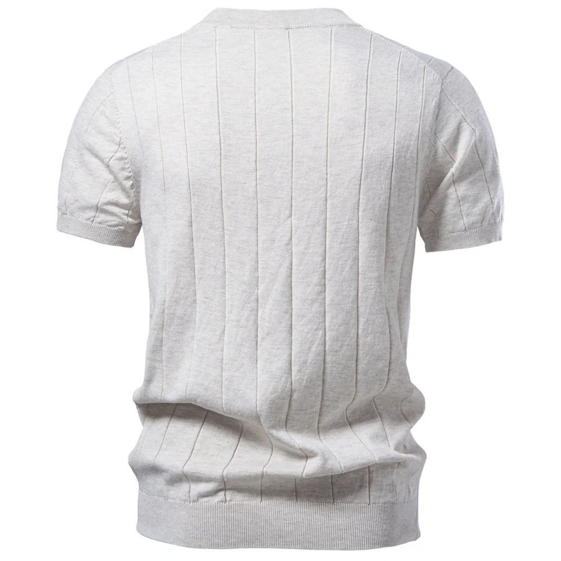 Herren nan leichter Kurzarm-Strickpullover mit feiner Rippenstruktur und Rundhalsausschnitt