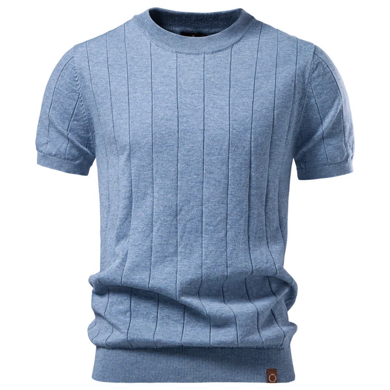 Herren nan leichter Kurzarm-Strickpullover mit feiner Rippenstruktur und Rundhalsausschnitt