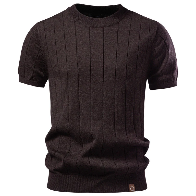 Herren nan leichter Kurzarm-Strickpullover mit feiner Rippenstruktur und Rundhalsausschnitt