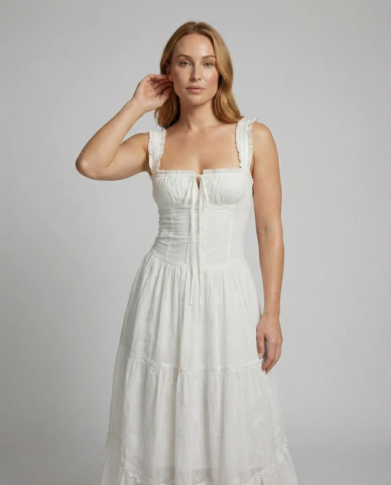 Damen romantisches Corsagen-Maxikleid mit Stufenrock