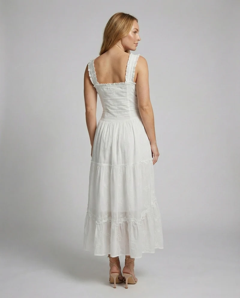 Damen romantisches Corsagen-Maxikleid mit Stufenrock