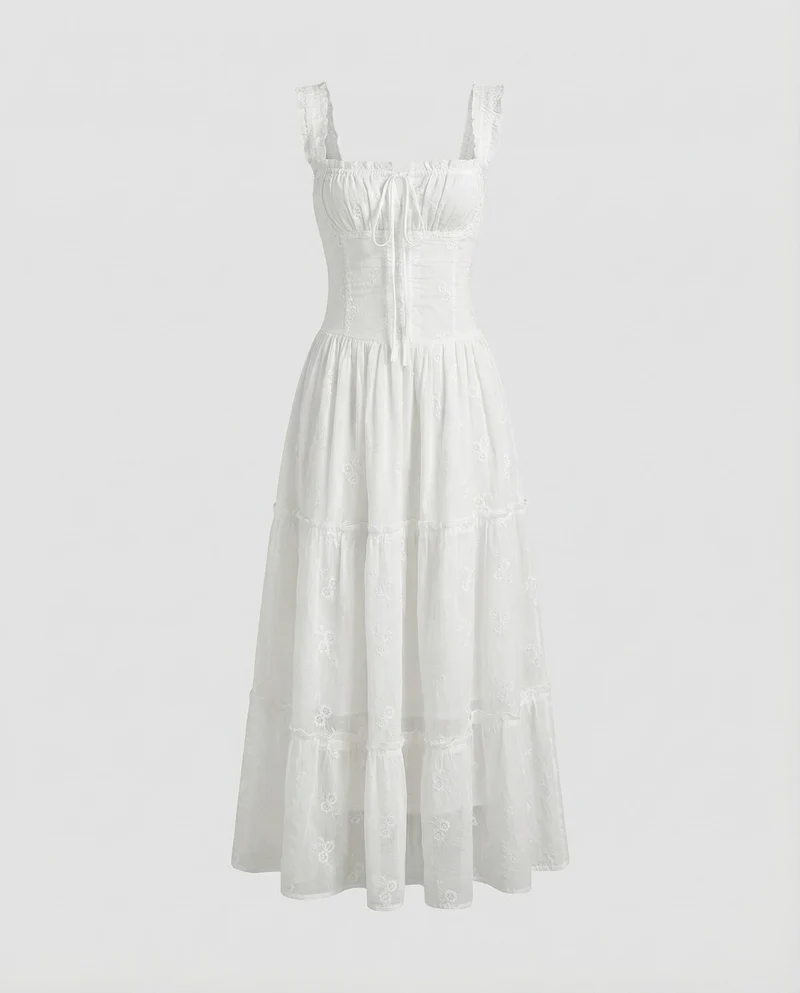 Damen romantisches Corsagen-Maxikleid mit Stufenrock