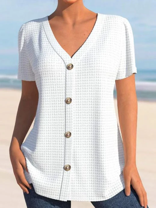 Damen Kurzarm-Bluse mit elegantem Knopfverschluss und strukturiertem Design