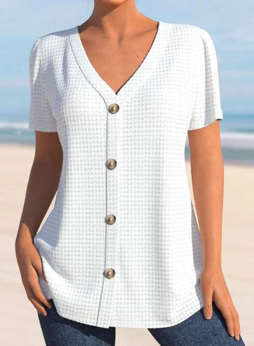 Damen Kurzarm-Bluse mit elegantem Knopfverschluss und strukturiertem Design
