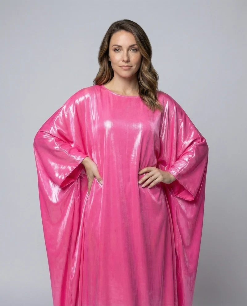 Damen Satin-Kaftan Fledermausärmel Bodenlang