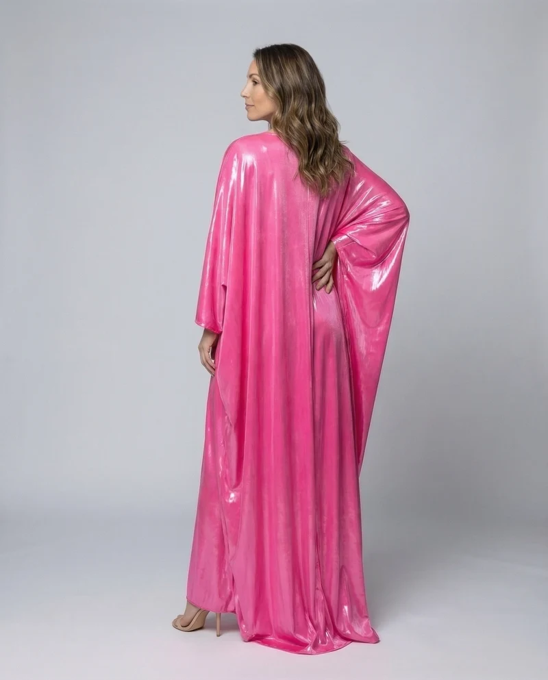 Damen Satin-Kaftan Fledermausärmel Bodenlang