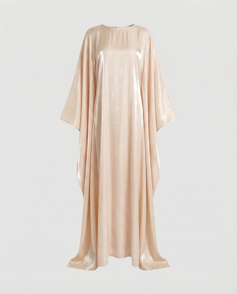 Damen Satin-Kaftan Fledermausärmel Bodenlang