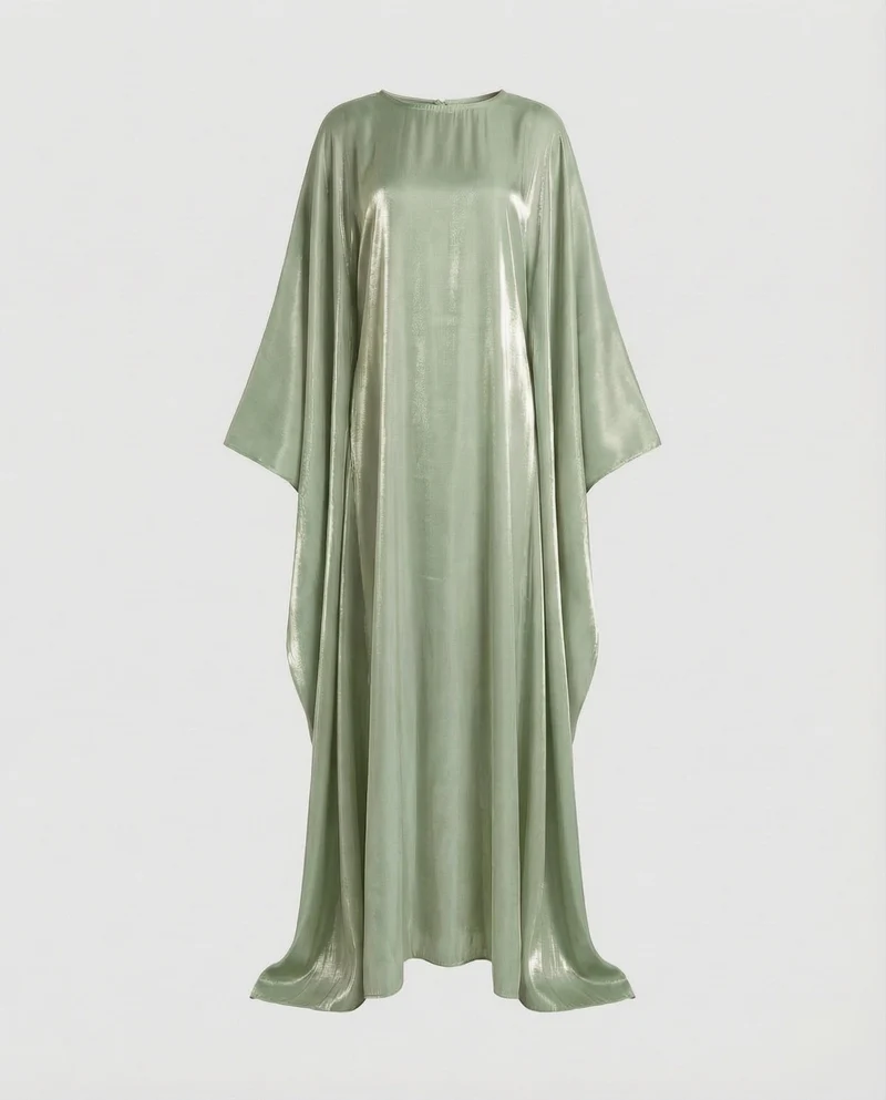Damen Satin-Kaftan Fledermausärmel Bodenlang