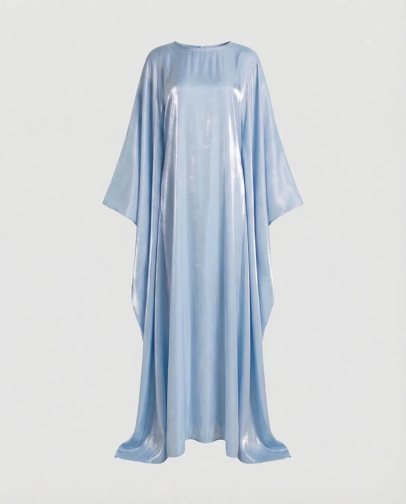 Damen Satin-Kaftan Fledermausärmel Bodenlang