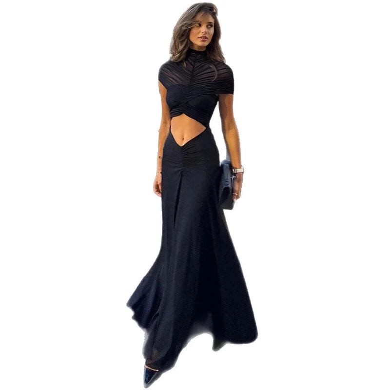Damen elegantes Wickeloberteil mit taillierter Silhouette und fließendem Rock