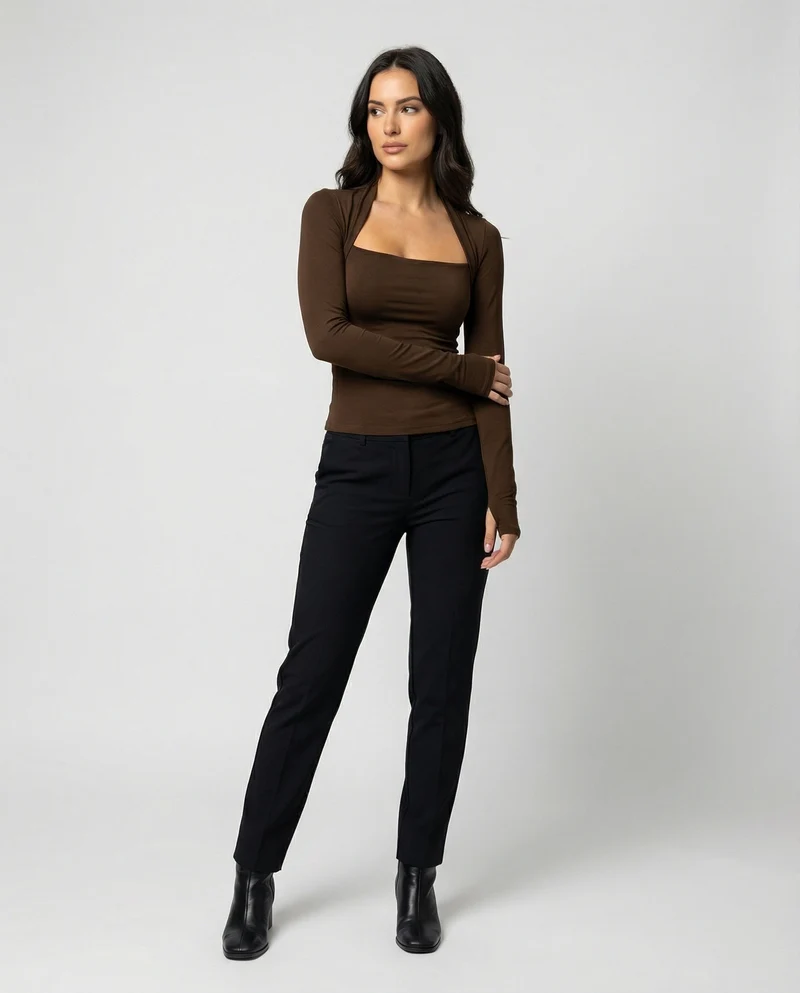 Enganliegendes Damen Langarmshirt Schwarz Herbst Slim Fit T-Shirt Oberteil