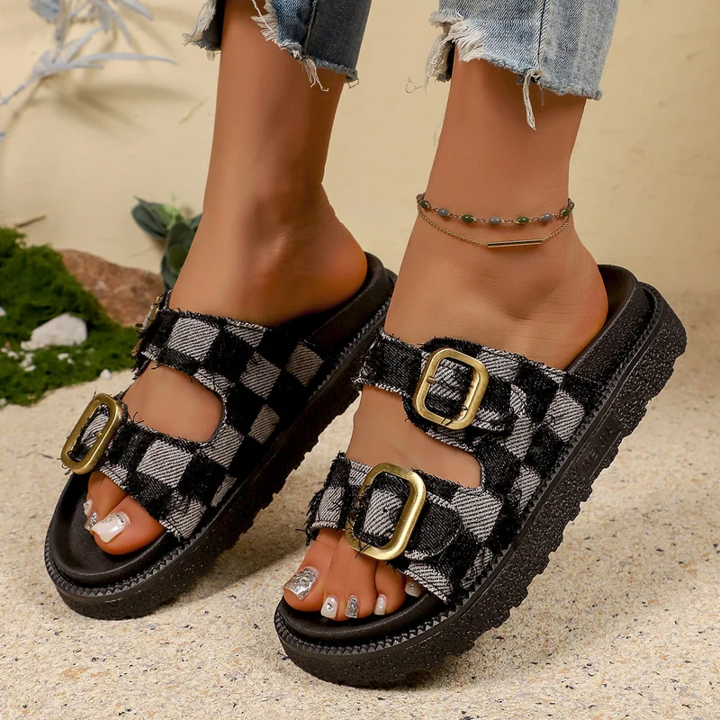 Damen modische Plateausandalen mit doppeltem Schnallenverschluss und Leopardenmuster