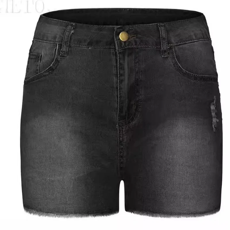 Damen Jeans-Shorts mit hohem Bund und ausgefranstem Saum