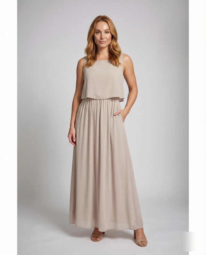 Damen Viskose-Maxikleid Blouson-Oberteil Elastik-Bund Faltenwurf