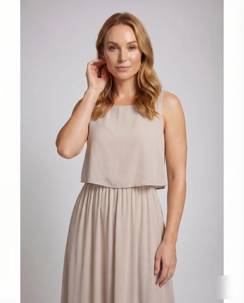 Damen Viskose-Maxikleid Blouson-Oberteil Elastik-Bund Faltenwurf
