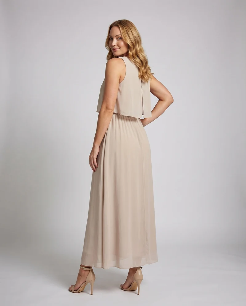 Damen Viskose-Maxikleid Blouson-Oberteil Elastik-Bund Faltenwurf