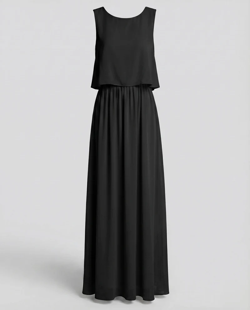 Damen Viskose-Maxikleid Blouson-Oberteil Elastik-Bund Faltenwurf