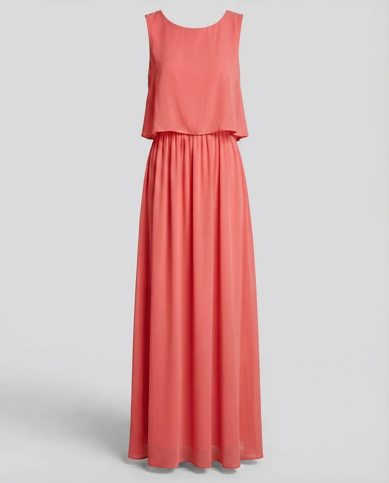 Damen Viskose-Maxikleid Blouson-Oberteil Elastik-Bund Faltenwurf