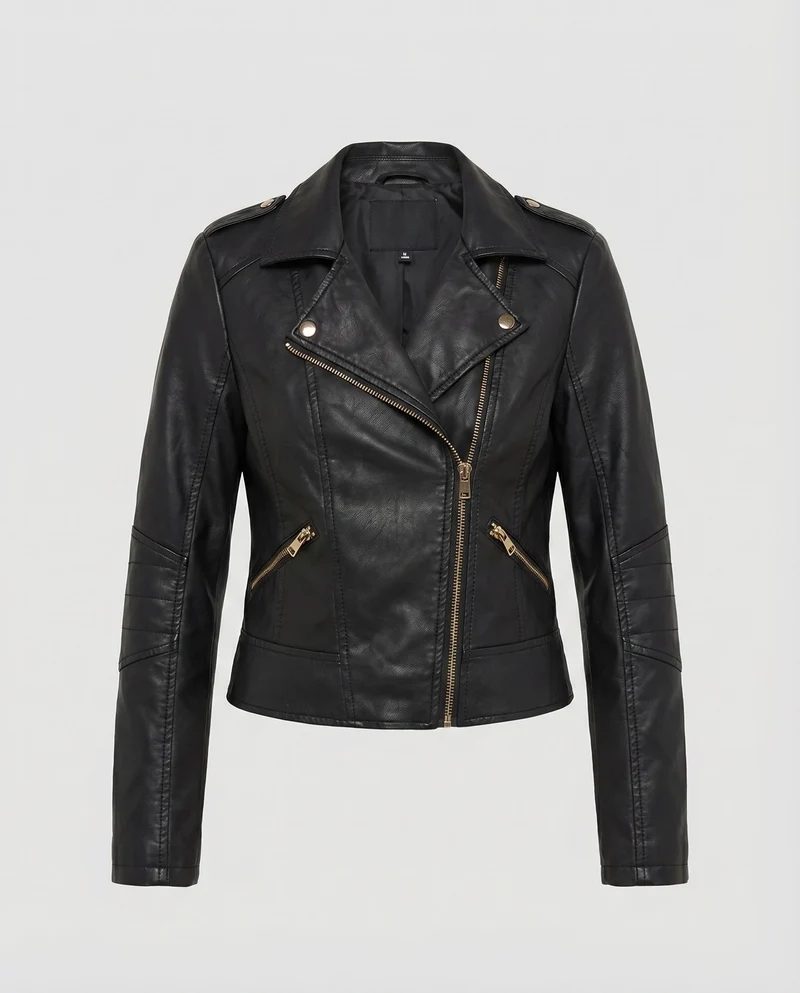 Damen Kurzblouson Retro-Bikerlook Metallzipper Ziersteppungen
