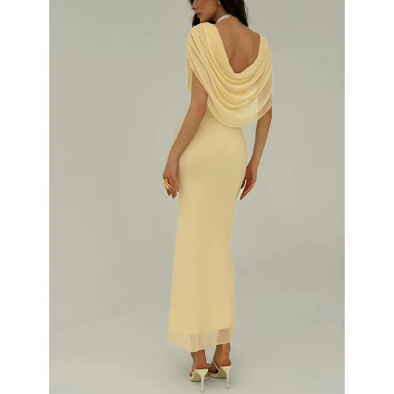 Damen Elegantes Maxikleid mit tiefem Wickelausschnitt und Überwurf Nord Taschen