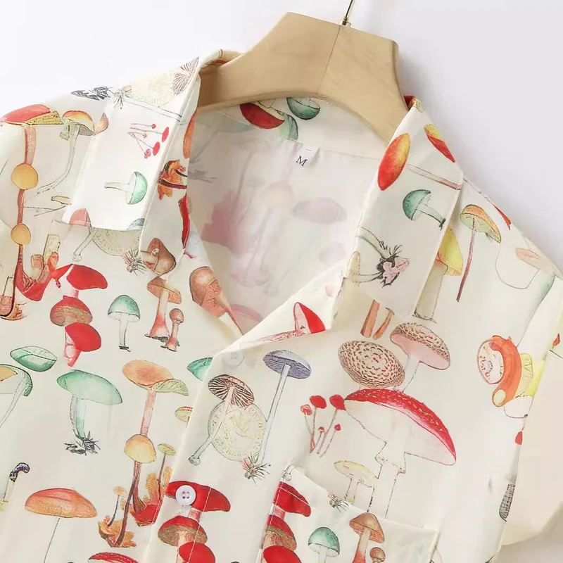 Damen Langarm Hemd mit kreativem Pilzmuster und hochwertigen Materialien