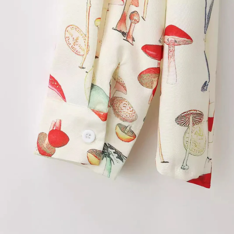 Damen Langarm Hemd mit kreativem Pilzmuster und hochwertigen Materialien