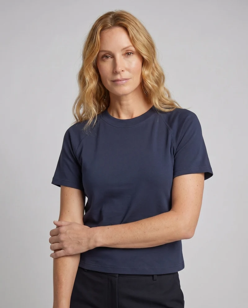 Damen nan Raglan-T-Shirt aus dichtem Baumwollmix mit verstärktem Rundhals und doppelter Steppnaht