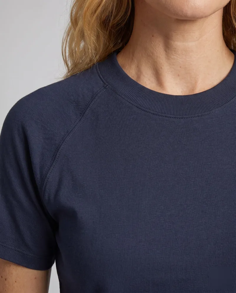 Damen nan Raglan-T-Shirt aus dichtem Baumwollmix mit verstärktem Rundhals und doppelter Steppnaht