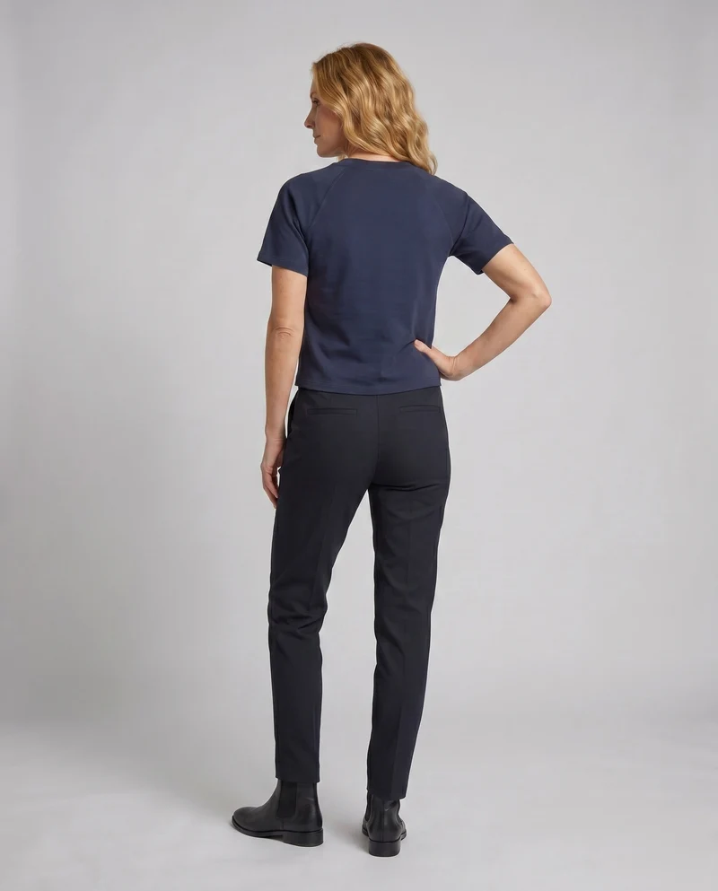 Damen nan Raglan-T-Shirt aus dichtem Baumwollmix mit verstärktem Rundhals und doppelter Steppnaht