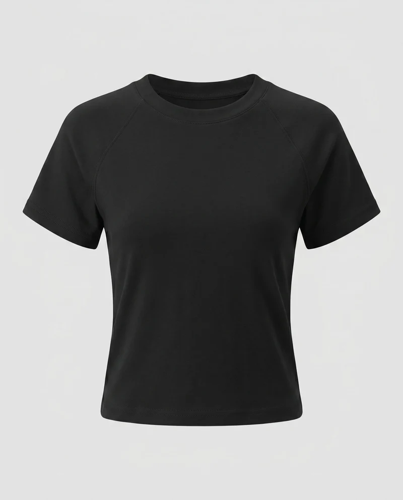 Damen nan Raglan-T-Shirt aus dichtem Baumwollmix mit verstärktem Rundhals und doppelter Steppnaht